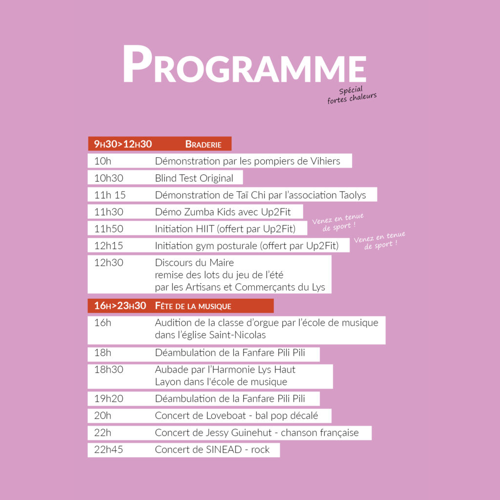 Nouveau programme adapté face au forte chaleur de Lys-Haut-Layon en fête à Vihiers du samedi 20 juin