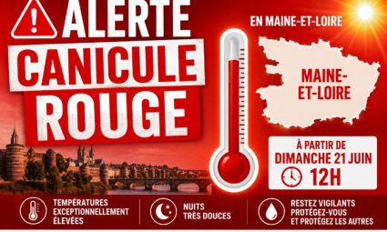 Météo-France place le Maine-et-Loire en vigilance rouge canicule à partir du dimanche 21 juin à 12h. Une chaleur exceptionnelle est attendue sur l'ensemble du département.
