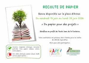 Collecte de papier organisée par l’APE Jean de la Fontaine du 19 au 29 juin à Nueil-sur-Layon
