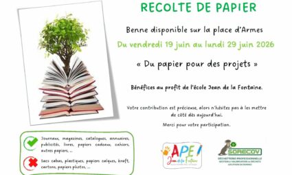 Collecte de papier organisée par l’APE Jean de la Fontaine du 19 au 29 juin à Nueil-sur-Layon