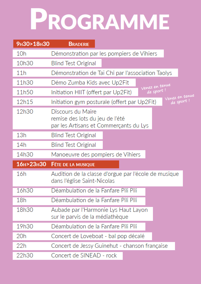 Programme de Lys-Haut-Layon en fête à Vihiers du samedi 20 juin