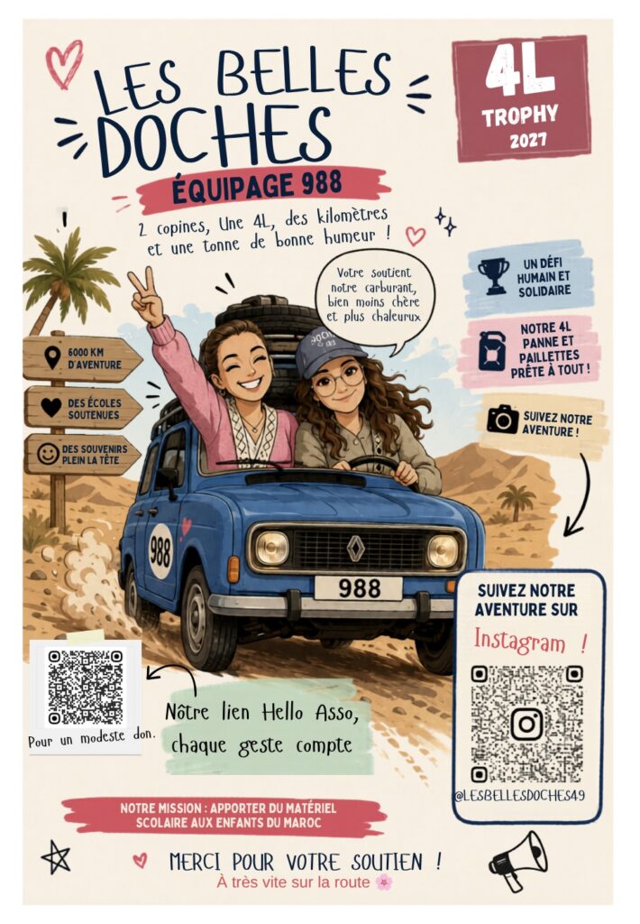 Clémentine et Justine, les Belles Doches, préparent leur participation au 4L Trophy 2027. | Association 4L Trophy 2027 Les Belles Doches