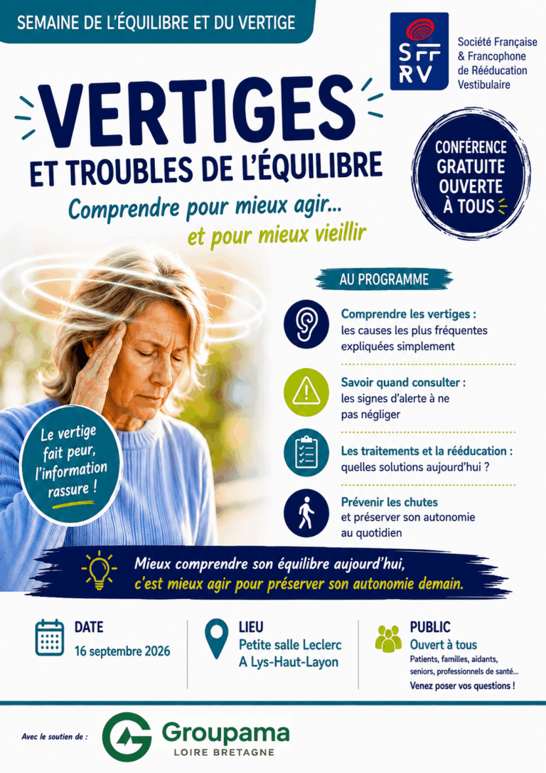 Affiche de la conférence publique organisée à Lys-Haut-Layon dans le cadre de la Semaine de l’Équilibre et du Vertige 2026, mercredi 16 septembre, avec deux rendez-vous à 16 h et 20 h. | Document fourni